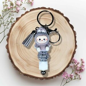 Labubu Gray The Monsters Flocked Keychain